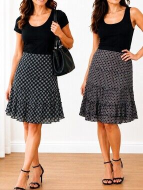 👚 2 Chiffon Ruffle Skirts Set Black White & Black Red Print Size M Bundle Y2k